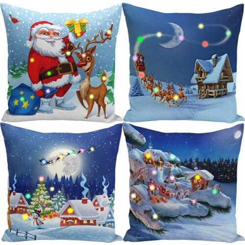 Party Glow Light LED Christmas Tree Elk Deer Santa Claus Bell Tree Pillow Holder Car Sofa Cushion Cover Home Art Design