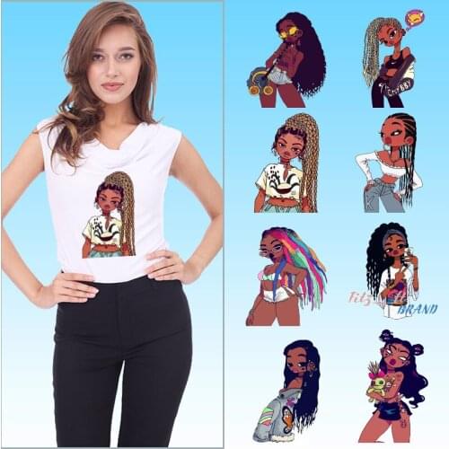 Cool Girl colourful hair Thermal Stickers Thermal transfer printing Iron On Transfers Applique on Clothes Vinyl Sticker