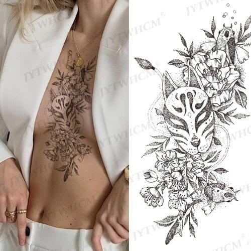 Waterproof Temporary Tattoo Sticker Peony Lily Black Flash Tattoo Female Sketch Line Body Art Arm Thigh Fake Tattoo Male
