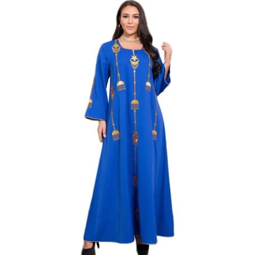 Dubai Kaftan Embroidery Long Dress Muslim Women Ethnic Arabic Abaya Islamic Clothing Turkish Middle East Maxi Robe Eid Ramadan