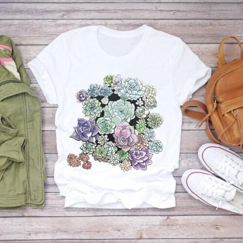 Women T-shirts Plant Flower Watercolor Floral Summer Autumn 90s Womens Graphic T Top Ladies Print Lady Shirt Female Tee T-Shirt