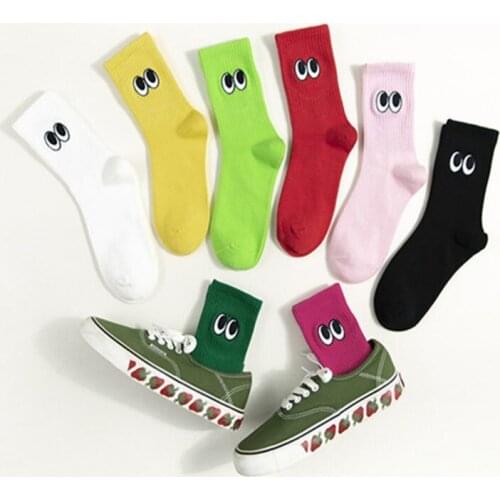 Women Cotton Socks Fashion New Cartoon Eyes Embroidery Wild Series Ladies Popular Deodorant Personality Breathable Socks AA18
