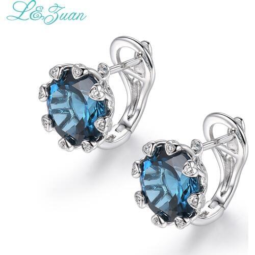 L&zuan Real 925 Sterling Silver 8.34ct Natural Topaz Shine Round Stone Elegant Clip Earrings For Women Wedding Party Accessories