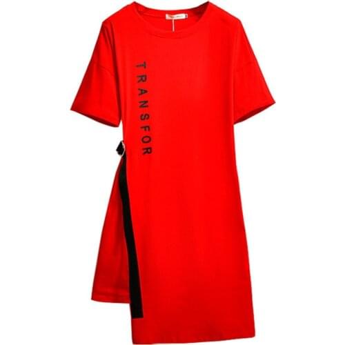 2020 oversize short sleeve dress women summer letter print loose cotton tees irregular A-line dresses female Plus size 6XL G847