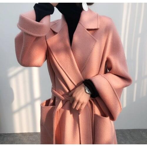 And winter womens double face wool coat womens Korean version medium length womens Handmade pure wool woolen coat