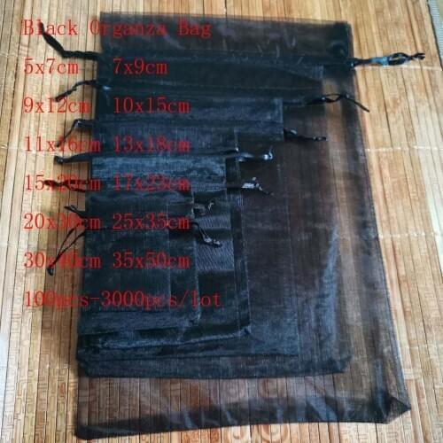 100 Pcs/lot Black Drawstring Organza Bags Jewelry Bags Gift Package Bags Christmas Wedding Packaging Gift Bags&small Pouches