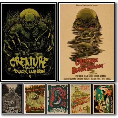 25 Designs Horror Movie Creature From The Black Lagoon Kraftpaper Poster HomeDecal Painting Wall Sticker for Coffee House Bar