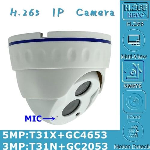 3/5MP Integrate MIC Audio IP Ceiling Dome Camera Indoor T31N+GC2053 2304*1296 T31X+GC4653 2592*1904 42Mil LED Onvif Raidator