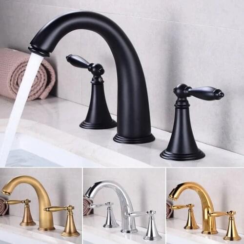 3 Hole Widespread Bathroom Sink Faucet Deck Mounted Dual Handle Hot Cold Water Mixer Tap Brush Nickel Chrome Finished