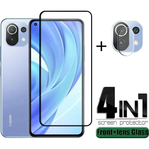 4-in-1 For Xiaomi Mi 11 Lite Glass For Mi 11 Lite Protective Glass Full Glue Cover HD Screen Protector For Mi 11 Lite Lens Glass
