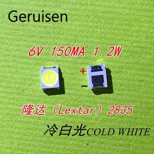 500PCS Original LEXTAR 2835 3528 1210 6V 1.2W SMD LED For Repair TV Backlight Cold white LCD Backlight LED
