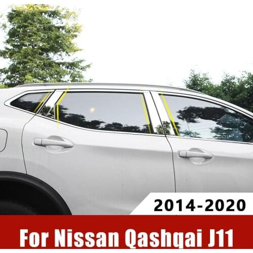 For Nissan Qashqai J11 2014-2016 2017 2018 2019 2020 Stainless steel Car Window Pillar Post Cover Strip Trim Sticker Accessories