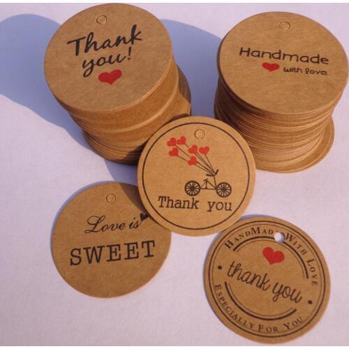 100pcs Thank You Kraft Gift Tag Packaging Label Handmade Round Brown Paper Tags DIY Gift Box Packing Wedding Gift Decorating Tag