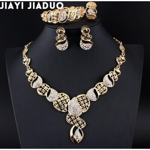 Jiayi jiaduo 2017 African Jewelry Set for Women Gold-color Necklace & Earrings High-quality Bracelet Gifts Wedding Accessories