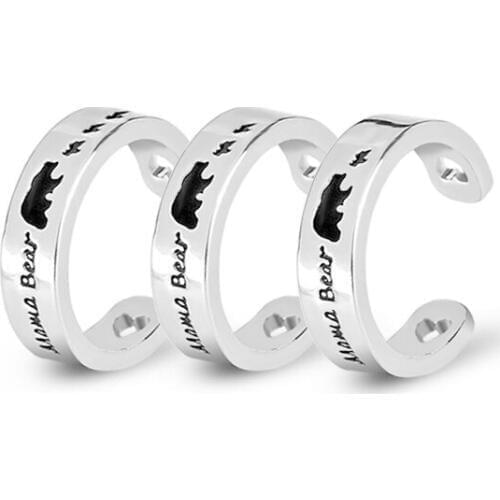 Sweet Family Mama Bear Engraves Black Enamel Open Rings Gift for Mothers day Adjustable Size