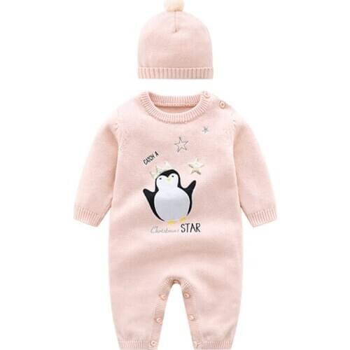 2020 Baby Girl Romper Knitted Newborn Baby Clothes Romper Cartoons With Hat Infant Toddler Jumpsuit Kids Cotton Toddler Jumpsuit