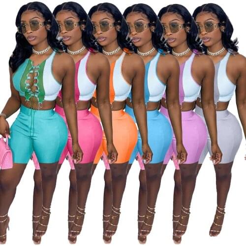 Summer Outfits Sexy Sets Womens Outfits Summer Bandage Top and Shorts Set Ladies Club Party Bodycon Summer Sets for Women 2021