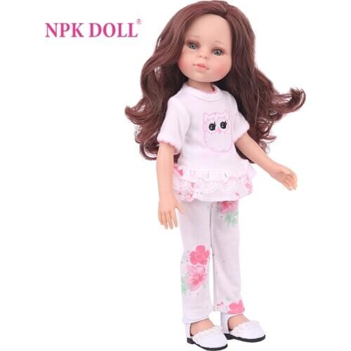 NPKDOLL 14 Inch Reborn Baby Doll Brown Long Curly Hair Cute Fashion Dolls Girl Full Vinyl Lifelike Baby Bath Toys Lol