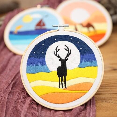 Elk Camel Sailboat DIY Embroidery Kit Needlework Full Embroidery Cross Stitch Set DIY Handwork Decor Crafts Material Package
