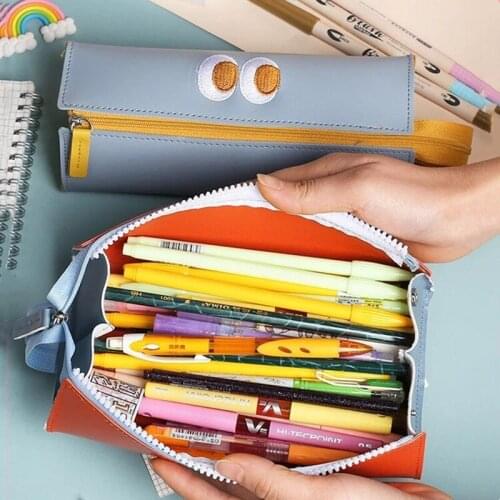 Little monster cute pencil case School supplies storage bag student pen case leather pencil bag big Stationery bag kid pen bag