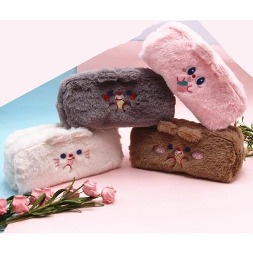 Cute Kawaii Plush Pencil Pen Pouch Faux Fur Lightweight Large Capacity Stationary Cosmetics Bags for Students Girls JR Deals