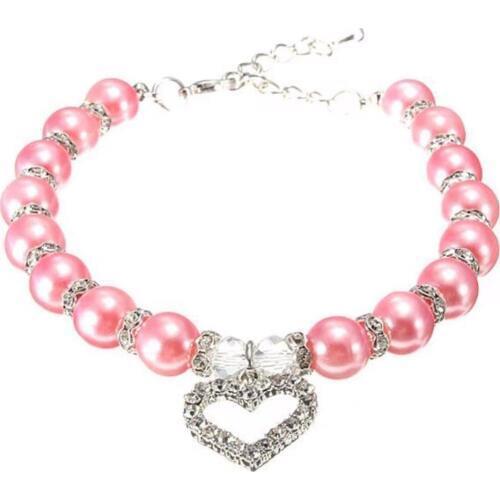 KIMHOME PET Fashion Pet Coller Puppy Dog Cat Pearl Necklace Pet Accessories Love Diamond Pets Dogs Cats Collar & Ldads Jewelry