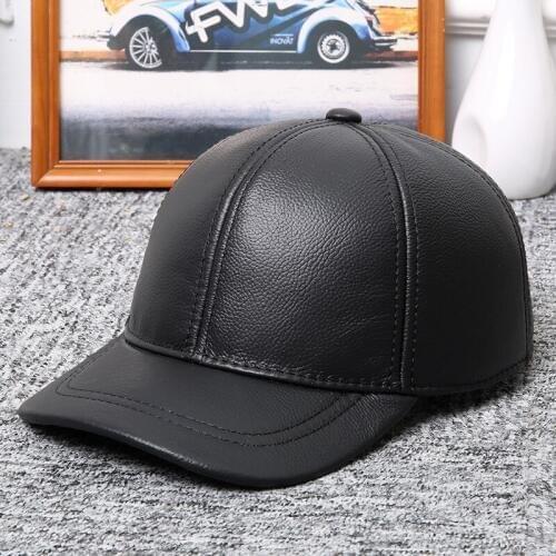 Cowskin Outdoor Male Autumn Baseball Caps Senior Men Dad Winter Thick Warm casquette Cap Russian Style Genuine Leather Visor Hat