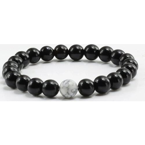 Men Natural Stone Bracelet Charm Black White Beaded Bracelets Bangles for Women Men Buddha Prayer Stretch Jewelry Pulsera Hombre
