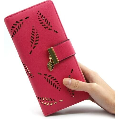 New Korean Women Long Zipper Wallet Ms Coin Purse Phone Bag Womens Hand Clutch Hollow Out Zipper Leather Wallet