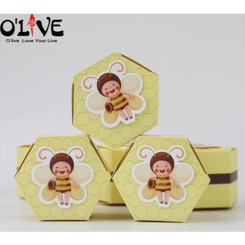 50 Pcs Hexagon Bee Gift Box Candy Baby Shower Birthday Bonbonniere Baptism Sugar Boxes Wedding Party Favors Dragees Packaging