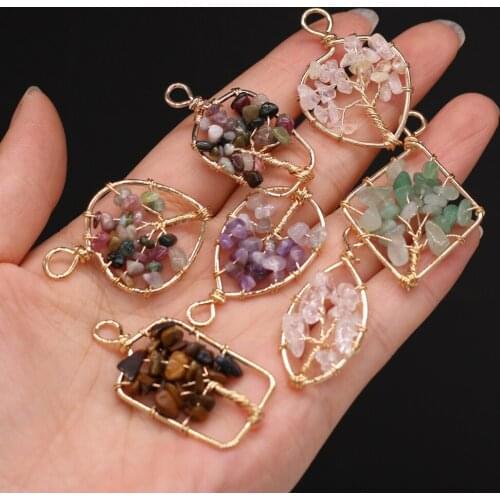 Trendy Natural Stone Pendants Amethysts Tree of Life Tiger eye for Fashion Jewelry Making DIY Women Earring Necklace Gifts