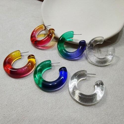 Retro color resin C-type simple ear jewelry Europe and America temperament big circle thick earrings earrings women