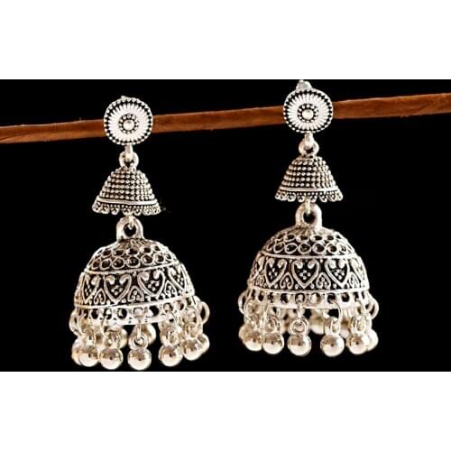 Retro Elegant Womens Afghan Indian Earrings Wedding Earrings Ethnic Gypsy Bell Jhumka Beads Jewelry Bijoux