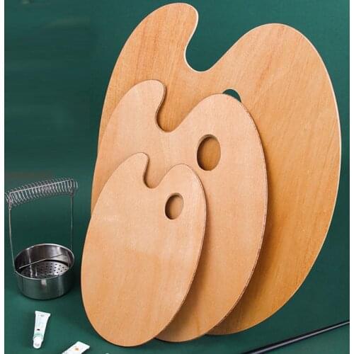 Wood Painting Palette Smooth Tray Palette Art Supplies Hole Flat Oil Palette Artist with Watercolor Acrylic Oval