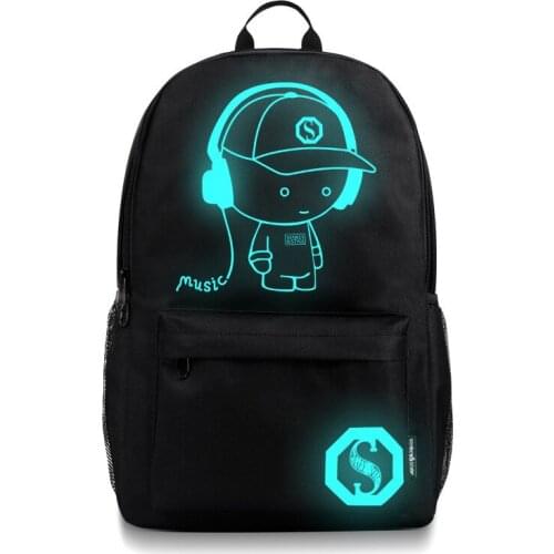 Men Fashion USB Charging Night Luminous Backpack Shark Laptop Backpack Chest Bag Teenagers School Bag Mochila Travel Bag Black