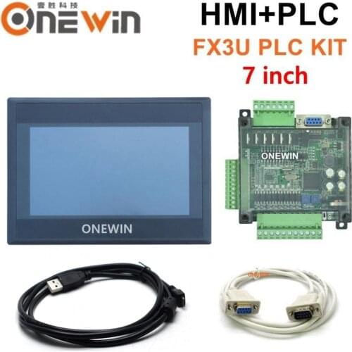 HMI touch screen panel 7 inch and FX3U series PLC industrial control board with download communication cable ONEWIN