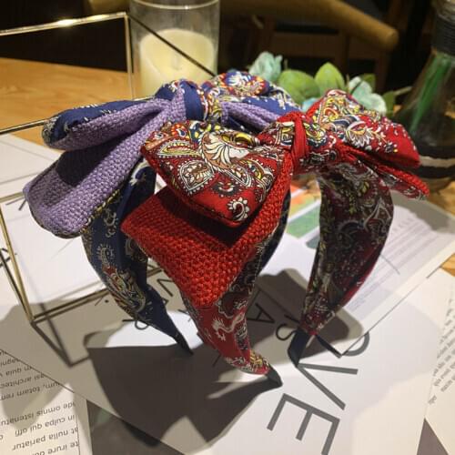 Wide Side Simple Temperament Headband Cashew Fabric Variety Rabbit Ears Double Bow Headband Ladies Headwear