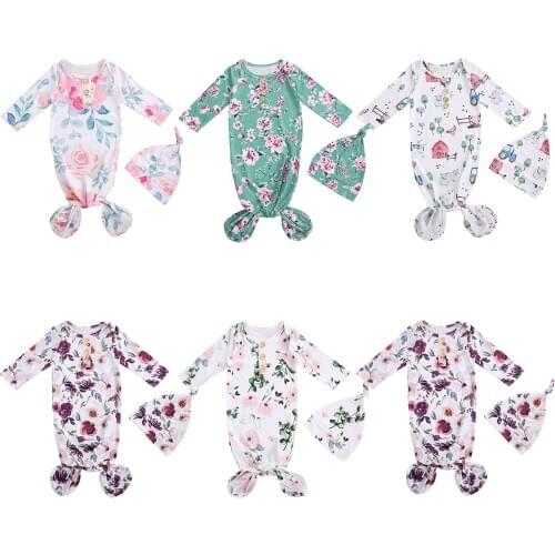 Newborn Kid Baby Bory Girl Floral Sleeping Bag Hat Flower Print Full Body Classic Rural Style Clothing Cotton Outfit