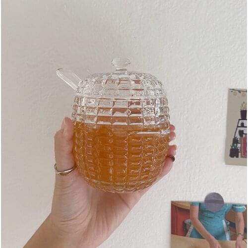 230ml Bee Honey Jar with Stirring Rod Spoon Honey Juice Jam Jar Sticks Dip Server Drizzler Dispenser Home Kitchen Tools