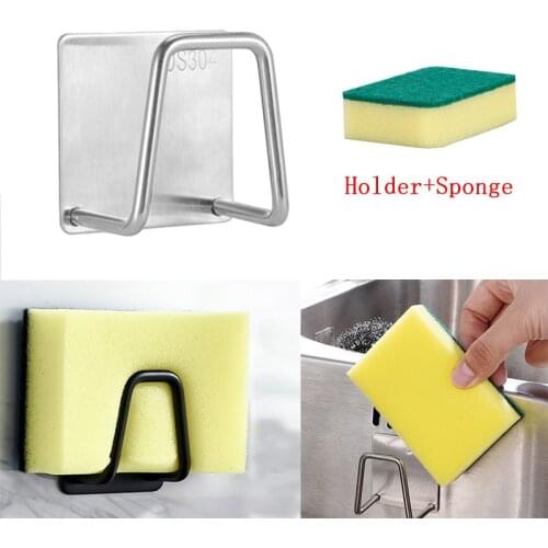 Kitchen Sink Sponge Rack with sponge Drain Storage Shelf Stainless Steel Kitchen Wire Ball Rag Organizer Holder