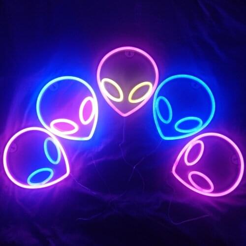 LED Alien Shape Neon Sign Lights Childrens Room Bar Shop Backlight Holiday Xmas Party Atmosphere Lighting Decoration Wall Lamp