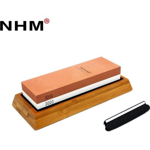 1000/3000 Kitchen knife sharpener corundum double side whetstone with bamboo base knife angle guide oil stone honing stones set