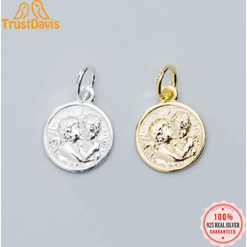 Trustdavis 2021 Real 925 Sterling Silver Fashion Sweet Round Portrait Coin Charm Pendant Handmade DIY Accessories Jewelry DZ111