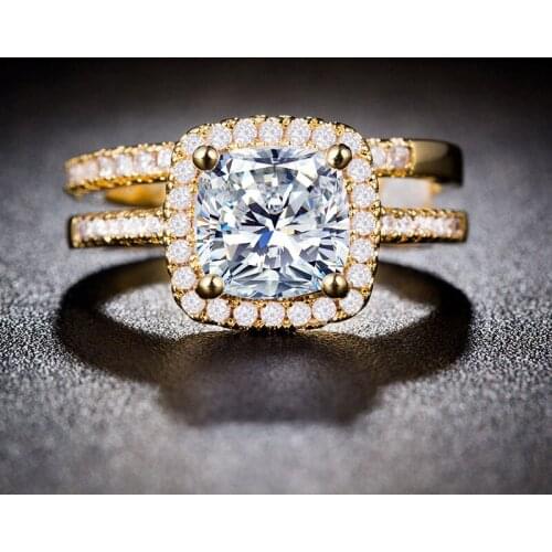 USTAR 2pcs rings set Zircon jewelry wedding Rings for women Gold color Austria Crystals rings female Wedding ring gifts