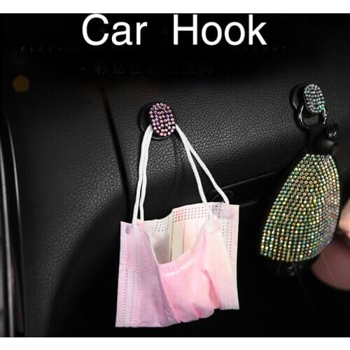 Bling Car Hooks Crystal Rhinestone Back Seat Headrest Hanger Storage Hooks For Groceries Bag Handbag