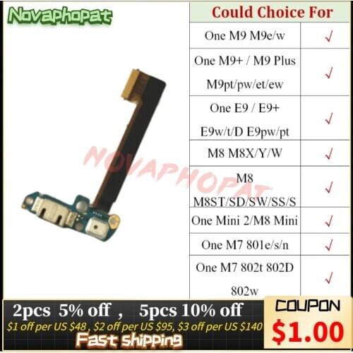 Novaphopat For HTC One M7 801e M8 M8s E8 M9 E9 Plus Dual Single SIM Mini USB Dock Charger Charging Port Connect Flex Cable Board