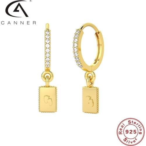 CANNER Simple Footprint Hoop Earrings For Women Geometry Gold Silver Pendientes Plata 925 Huggie Earrings Fine Jewelry Joyero
