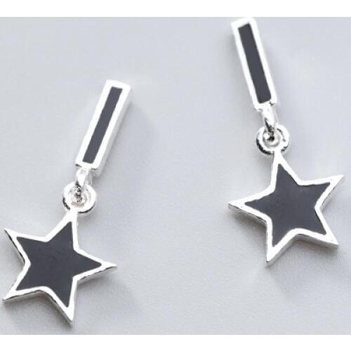 MloveAcc 100% Authentic 925 Sterling Silver Black Star Drop Earrings for Women Luxury European Black Enamel Jewelry