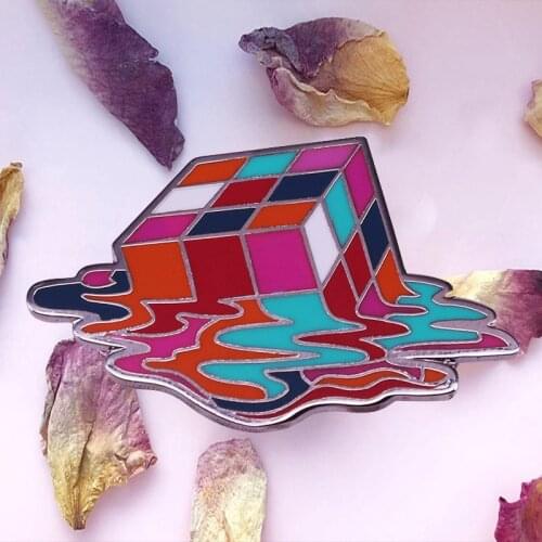 Sheldon Melting Rubiks Cube Brooch Hard Enamel Pin Rainbow Abstraction Rubi Cubes Preschool Science Experiments Badge