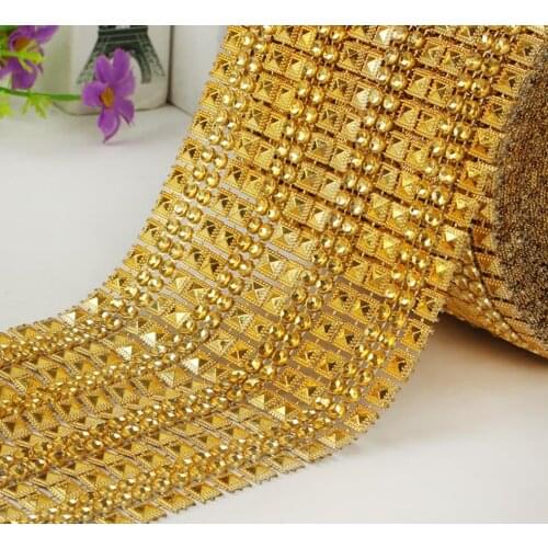 10Yard Rhinestone Pyramid Studs Spots Mesh Wrap Roll Trim For Sewing Apperal Bag Shoes Cap Party Holiday Venue Decoration